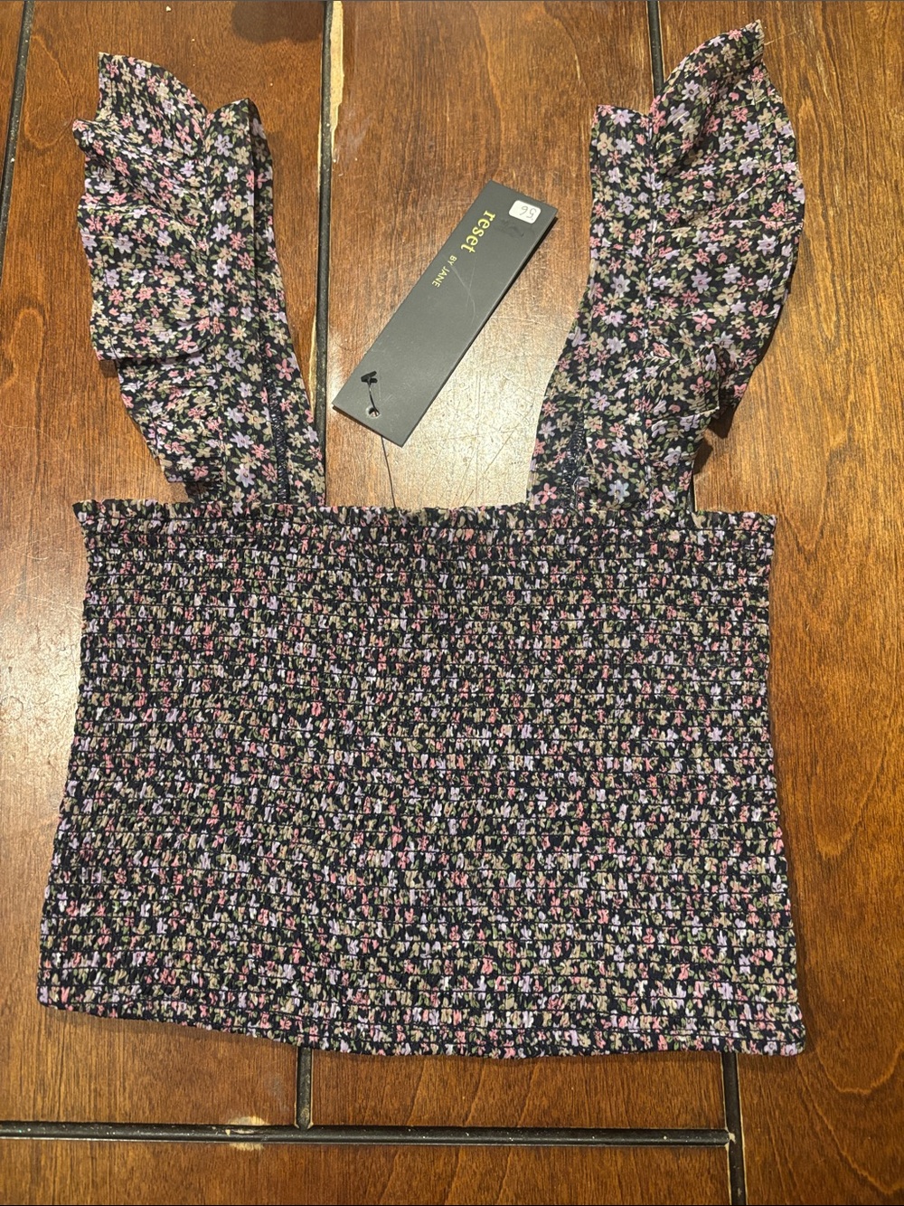 Reset by Jane Black Floral stretchy cropped  top sleeveless